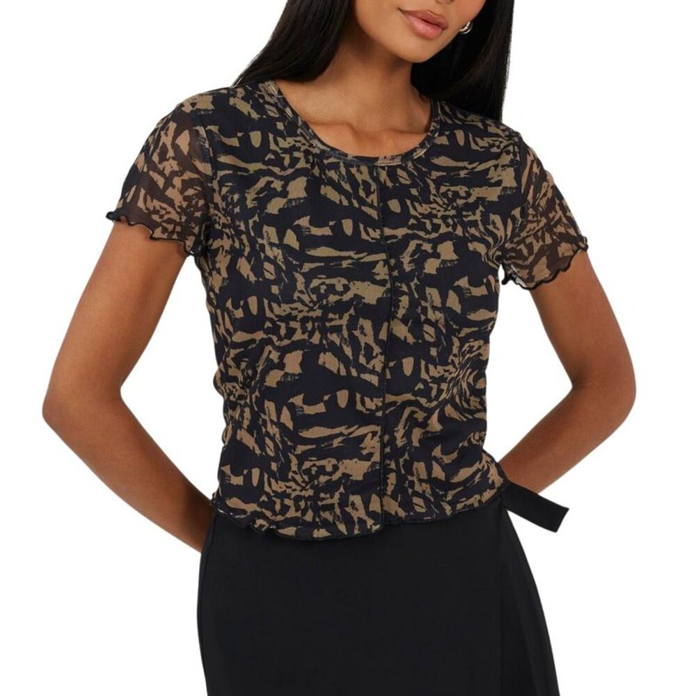 Brave Soul Womens/Ladies Mesh Seam Detail Fitted Crop Top / Beige/Black